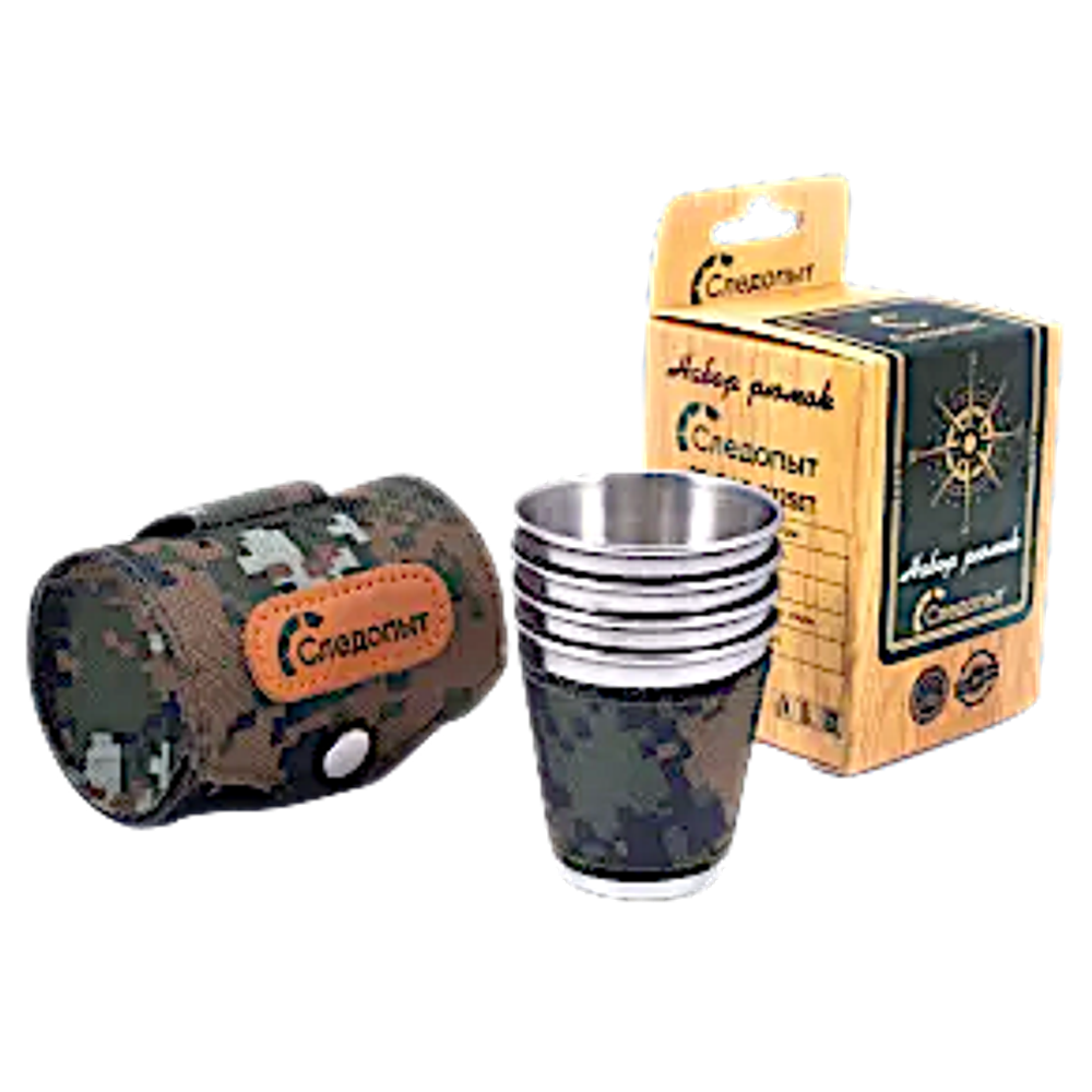 Набор Стопок Следопыт 4пр. 60мл в оплетке и тубе из oxford camo pixel PF-CWS-P32SET