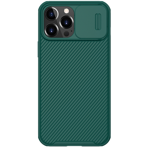 Чехол зеленого цвета (Deep Green) с сдвижной шторкой для камеры от Nillkin для iPhone 13 Pro Max, серия CamShield Pro Case