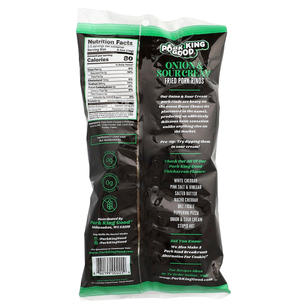 Pork King Good, Chicharrones со вкусом лука и сметаны, 49,5 г (1,75 унции)