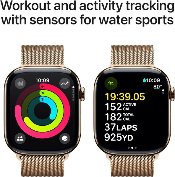 Умные часы Apple Watch Series 10 46 мм из титана золотого цвета, миланский сетчатый браслет золотого цвета (M/L)