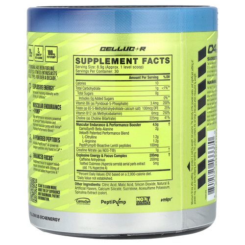 C4 / Cellucor, C4® Original, предтренировочный комплекс, со вкусом голубой малины, 267 г (9,4 унции)