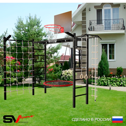 Уличная шведская стенка Sv Sport рукоход с комплектом турник прямой У5225.2К (Турник/Гнездо 115см/Щит баскет/Кронш бокс/Канат/кольца/лестница/Сетка)