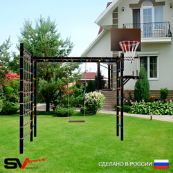 Уличная шведская стенка Sv Sport рукоход с комплектом турник прямой У5314 (Турник/Брусья/Деревянные/Сетка)