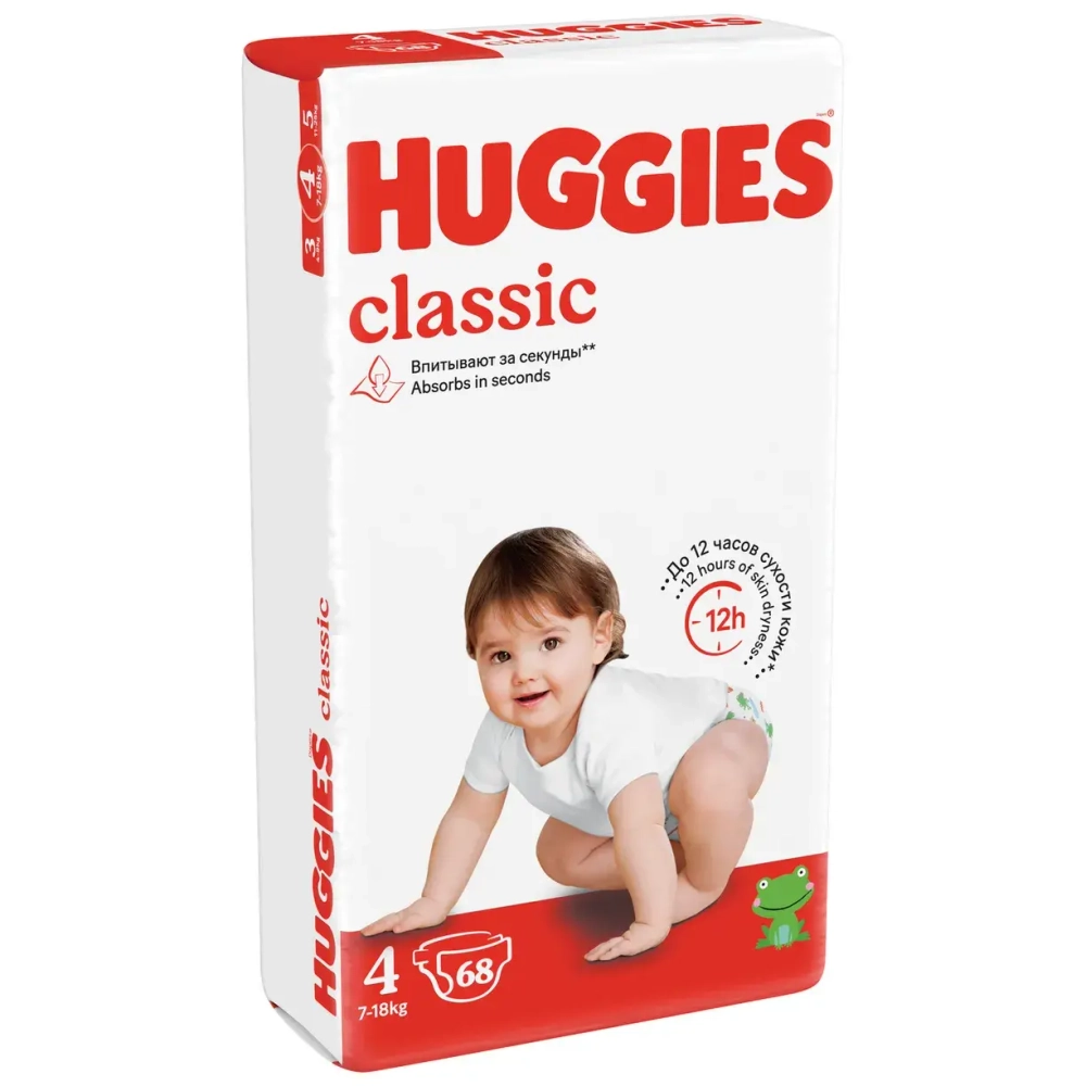 Huggies подгузники Классик 4 Mega Pack (8–14 кг), 68 шт. Хаггис