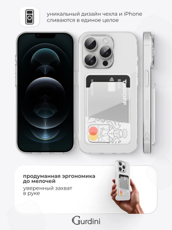 Чехол накладка iPhone 12 Pro 6.1" Gurdini силикон с отделением для карты прозрачный