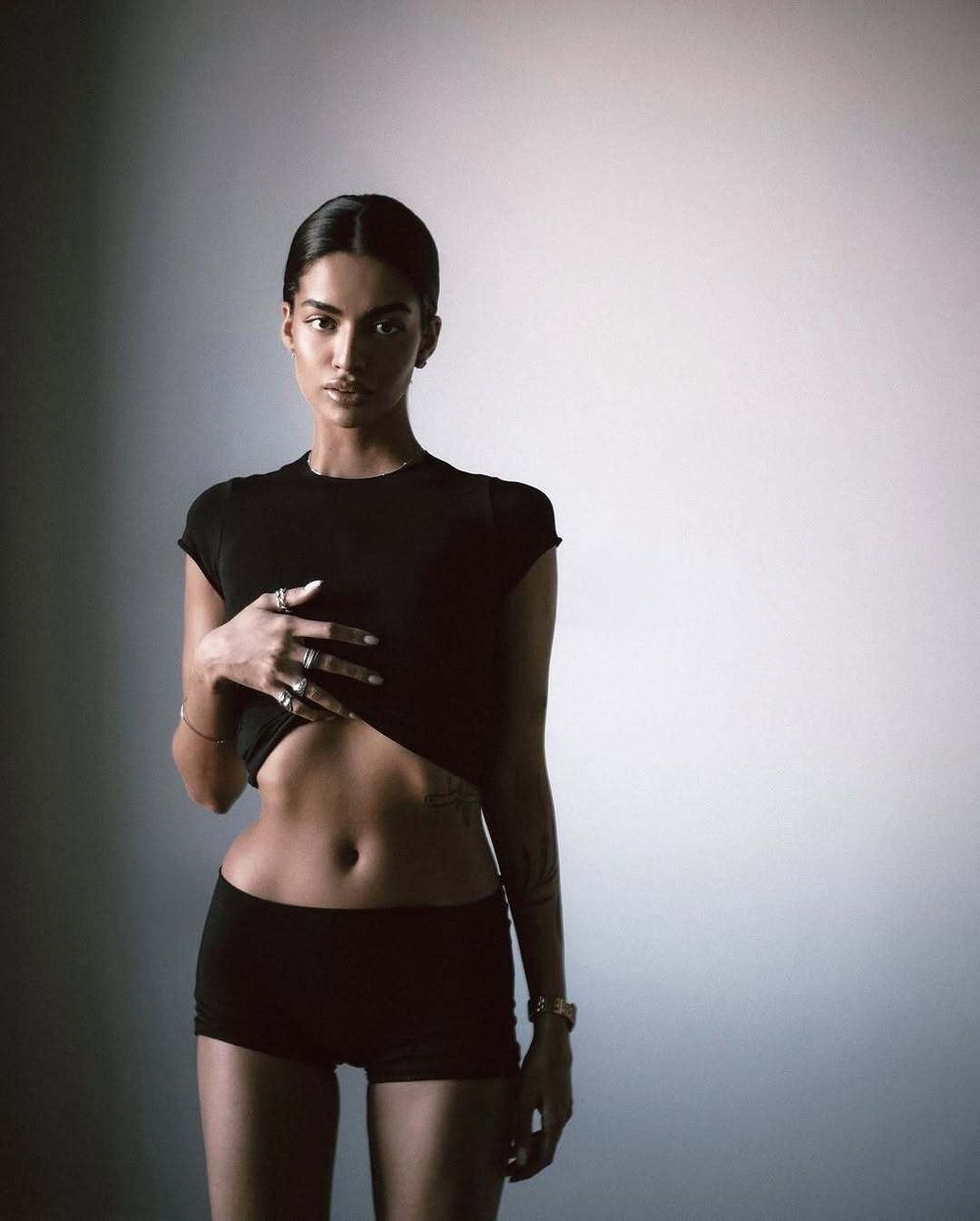 black shorts