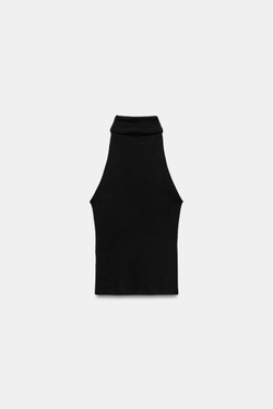 ZARA ТОП С ВЫСОКИМ ВОРОТНИКОМ, ЧЕРНЫЙ