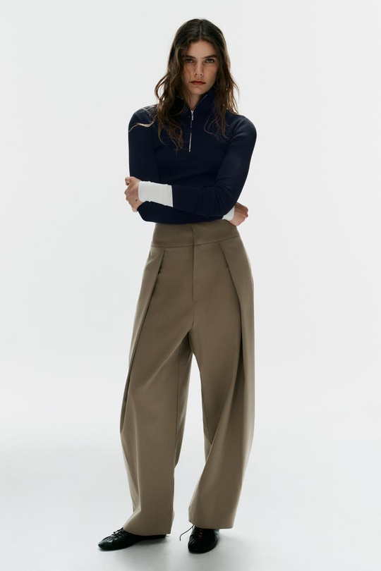 ZARA БРЮКИ BALLOON С ЗАЩИПАМИ, РЫЖЕВАТО-КОРИЧНЕВЫЙ