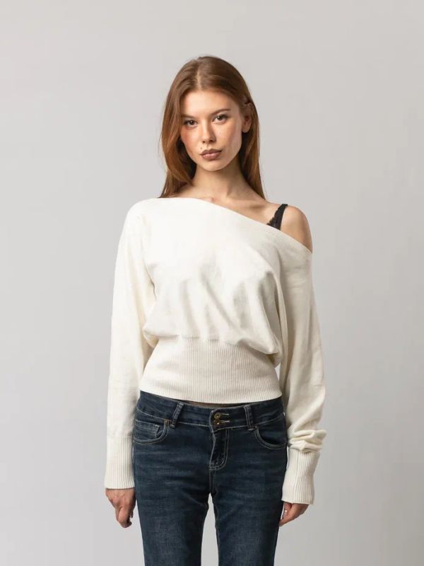 Свитер One-Shoulder Knit белый - фото 1