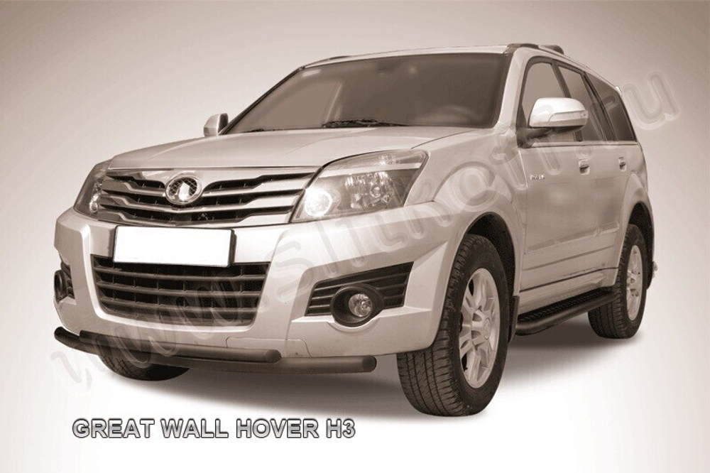 Защита переднего бампера Great Wall Hover H3 (2010-2015) d57+d42 радиусная черная