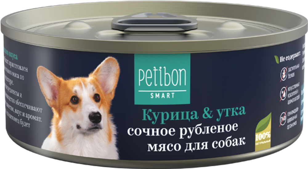 Корм консервированный для собак Petibon Smart "Рубленое мясо с курицей и уткой", 100 г Корм консервированный для собак Petibon Smart "Рубленое мясо с курицей и уткой", 100 г