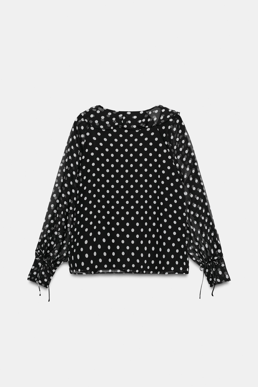 ZARA БЛУЗА С ВОЛАНАМИ И ПРИНТОМ В ГОРОХ, ЧЕРНЫЙ/ЭКРЮ