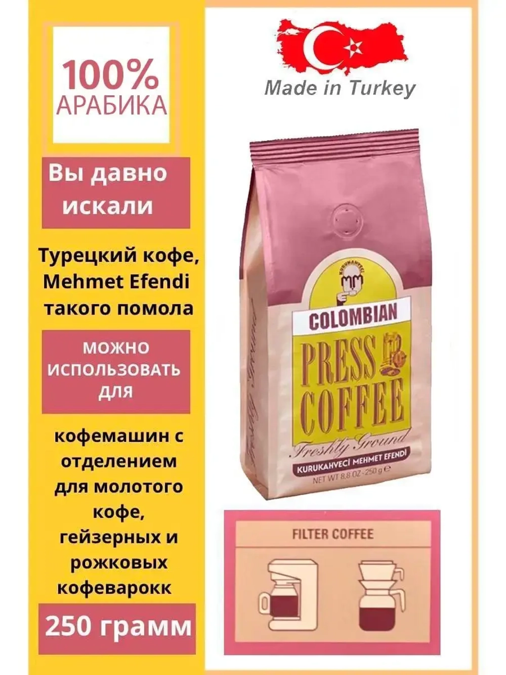 Кофе молотый Kurukahveci Mehmet Efendi Columbian