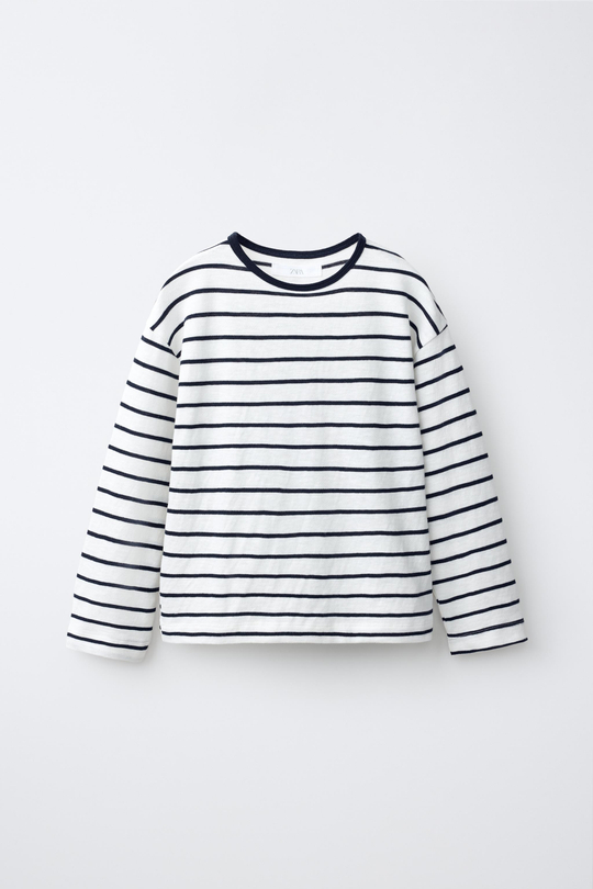 ZARA ФУТБОЛКА SOFT В ПОЛОСКУ, БЕЛЫЙ