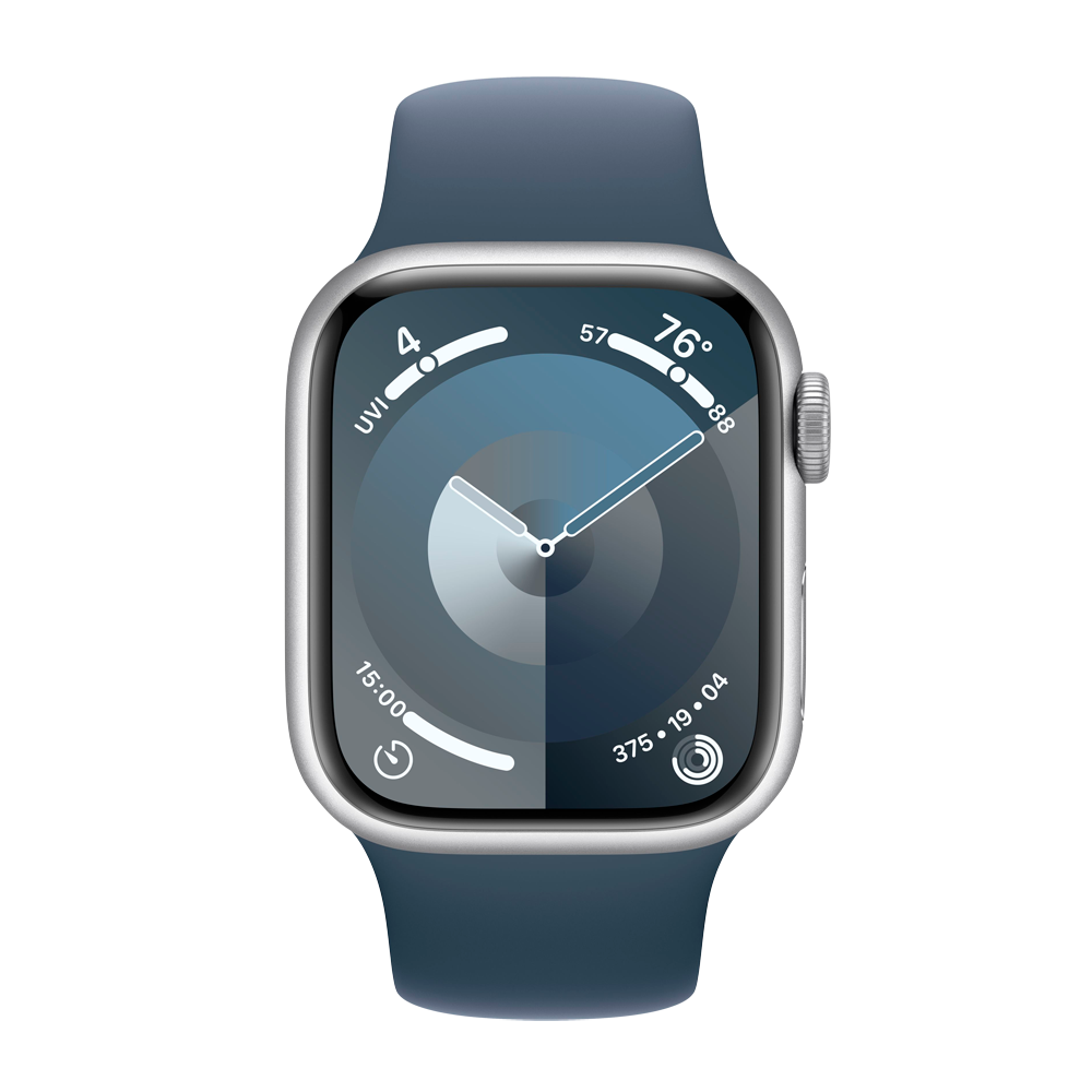 Умные часы Apple Watch Series 9 GPS, 41mm, Aluminium Case with Sport Band M/L, Silver/Storm Blue (Серебристый/Штормовой синий)