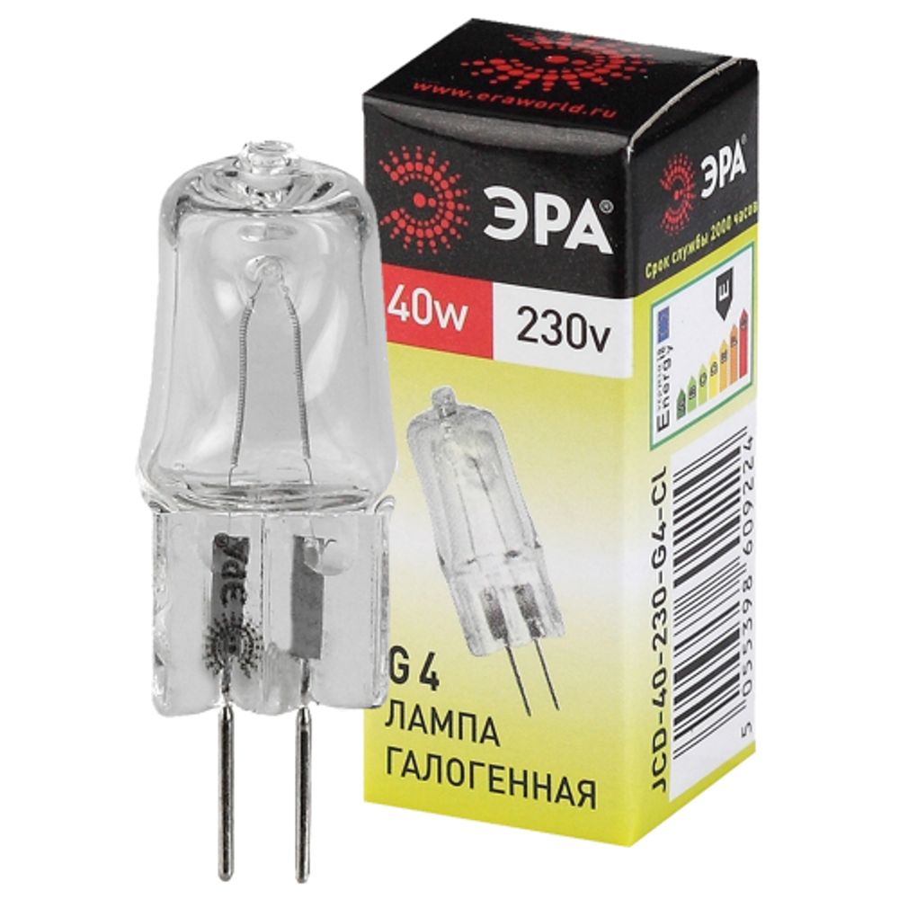 Лампа галогенная ЭРА JCD-40W-230V-CL-G4 40Вт капсула теплый белый свет G4 | Лампы галогенные Капсульные (G4, G9)