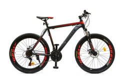 Велосипед 26" HOGGER STRIKE MD, 19", сталь, 21 ск, susp. fork, черно-красный матовый, Shimano, 2025