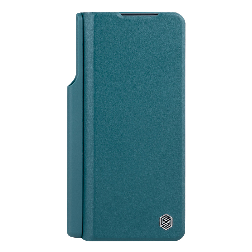 Кожаный чехол зеленого цвета (Exuberant Green) от Nillkin для Samsung Galaxy Z Fold 3, с держателем для S Pen, серия Qin Leather