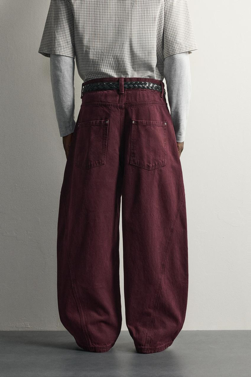 ZARA БРЮКИ BALLOON FIT СО ШВАМИ, БУРГУНДИ