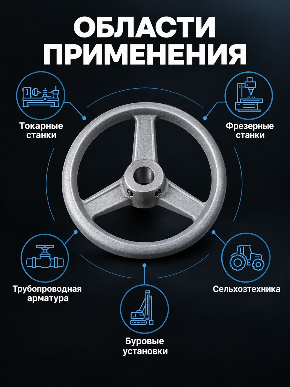 Маховик чугунный 250х25х8 мм с тремя спицами