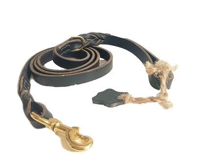 Военный кожаный поводок "Military Leather Leash" фурнитура латунь длина  ширина 19мм