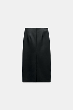 ZARA ПРЯМАЯ ЮБКА ПОД КОЖУ ZW COLLECTION, ЧЕРНЫЙ