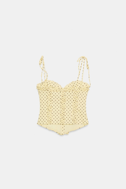 ZARA ТОП ИЗ ПОПЛИНА В ГОРОШЕК С ВОЛАНАМИ, ЖЕЛТЫЙ