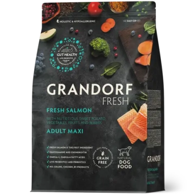 Grandorf Fresh, Fresh Salmon & Adult Maxi для собак крупных пород (Свежее филе лосося с бататом)