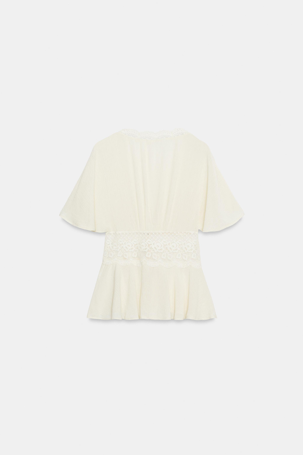 ZARA КОМБИНИРОВАННЫЙ ТОП С КРУЖЕВОМ, ЭКРЮ