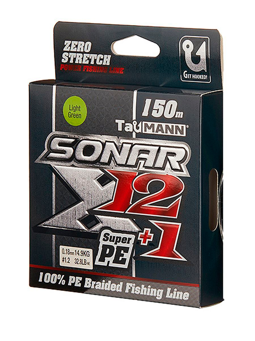 Плетеный шнур для рыбалки TauMANN Sonar X12+1 PE 150m #0.6 (0.12mm) Light Green