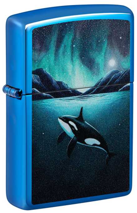 Зажигалка Zippo Whale с покрытием High Polish Blue, латунь/сталь, синяя, глянцевая, 38x13x57 мм