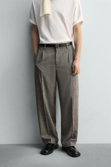 ZARA БРЮКИ RELAXED FIT В КЛЕТКУ, БЕЖЕВЫЙ