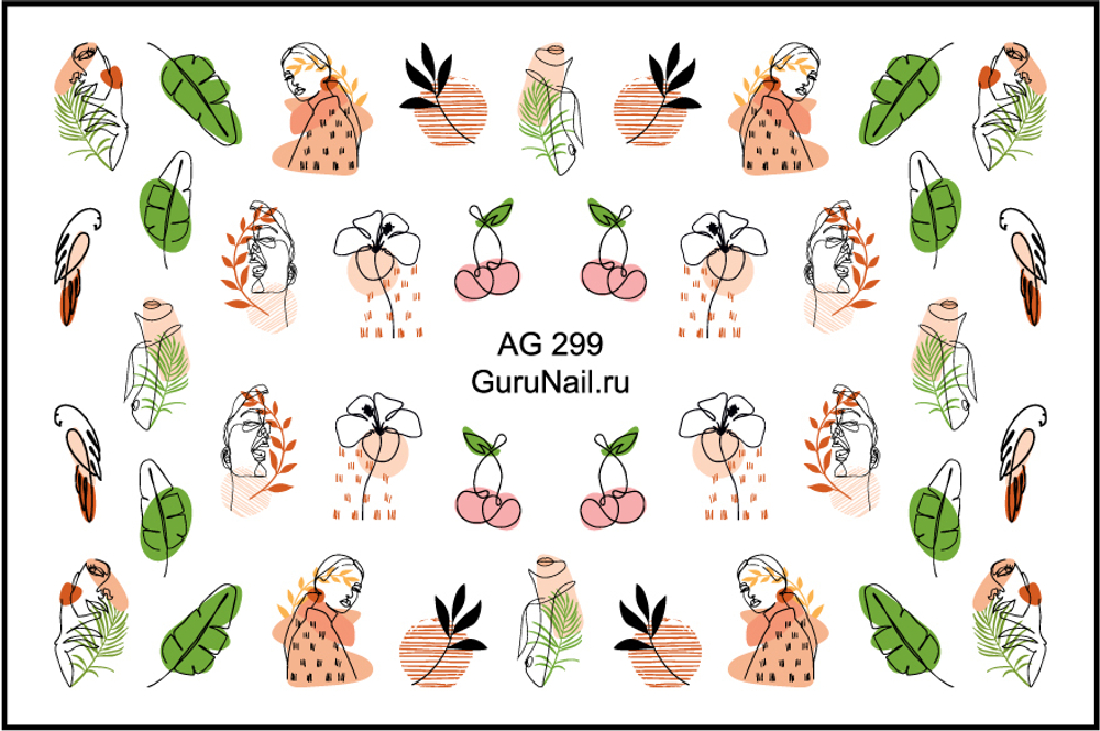 Gurunail Слайдер-дизайн аэрография 299 Линии, акварель