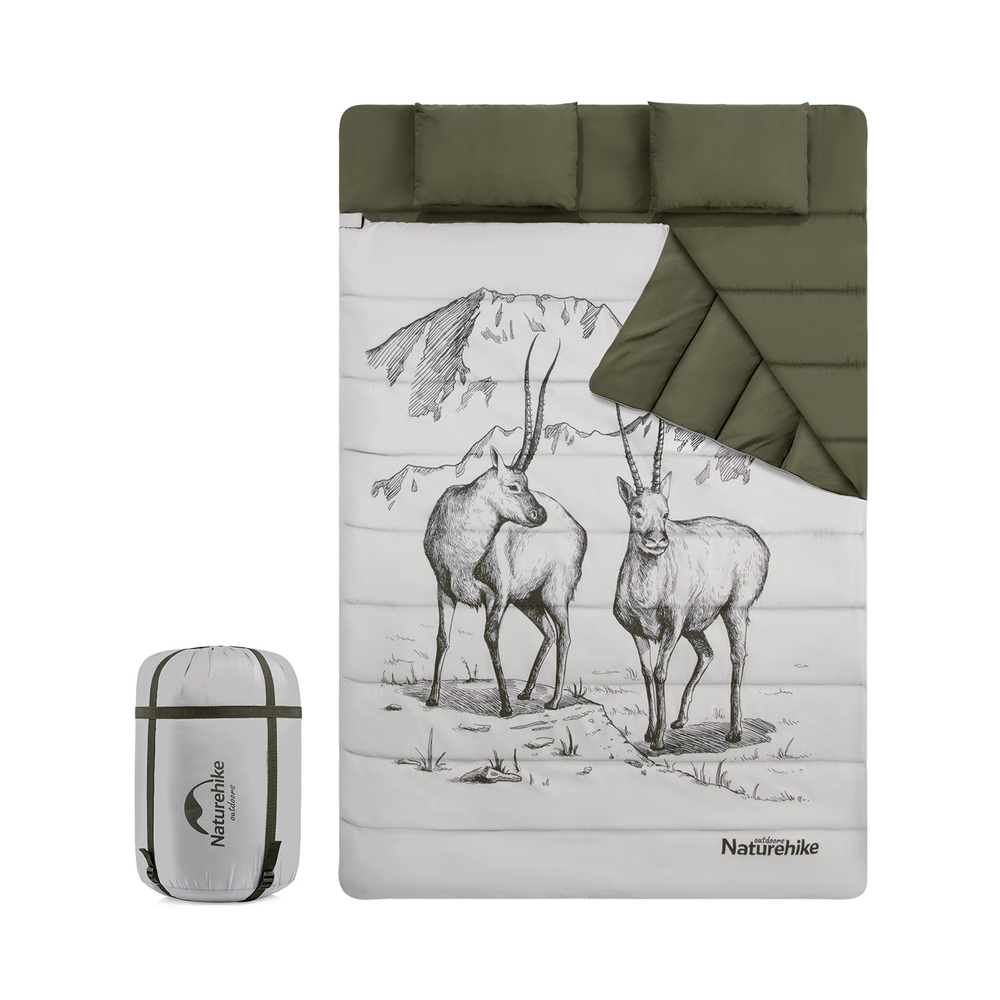 Мешок спальный Naturehike M Series DBL250, с подушками 215х145 см, (ТК: +15C), серый