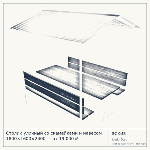 Столик уличный со скамейками и навесом 1800×1600×2400 — от 19 000 ₽