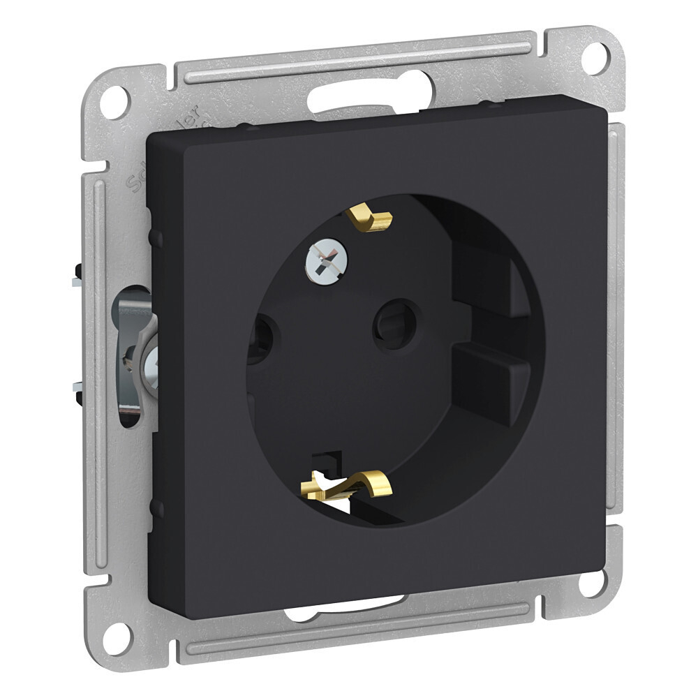 Systeme Electric AtlasDesign Карбон Розетка с/з со шторками, 16А, механизм