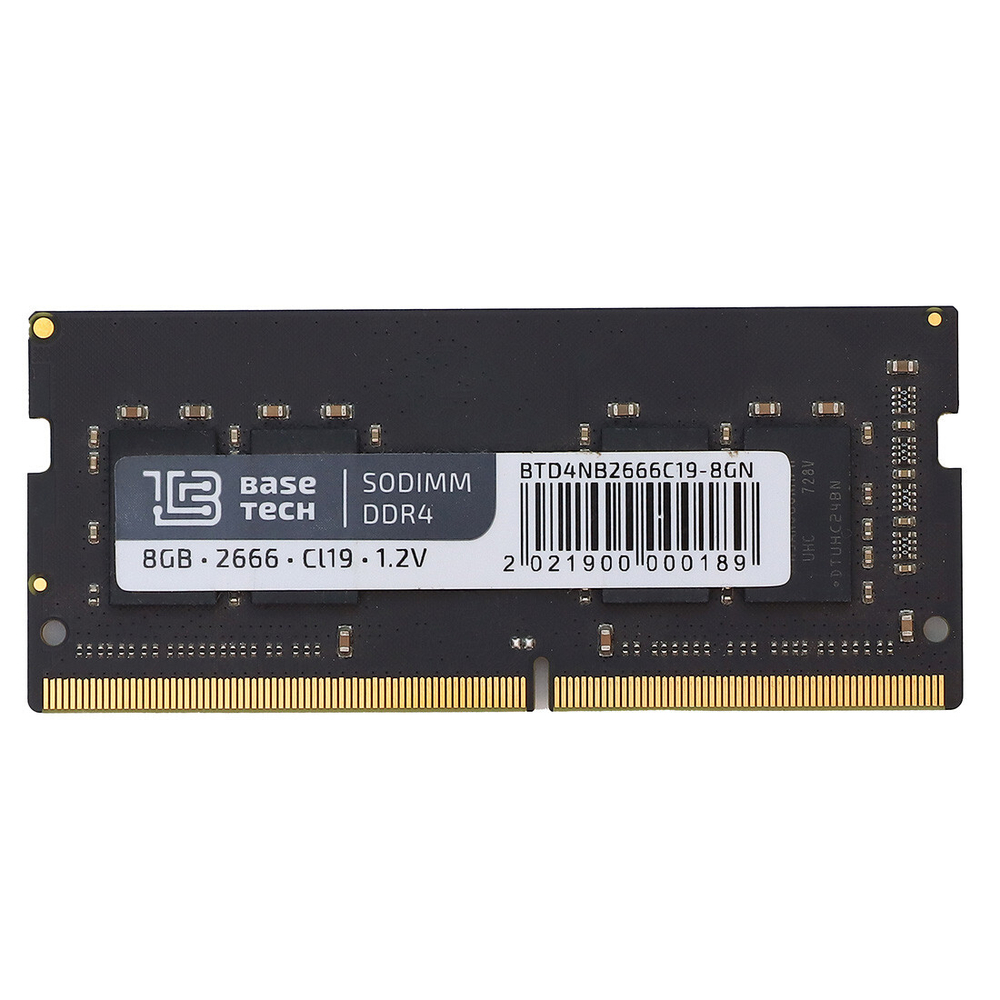 Память BaseTech DDR4 SODIMM 8Гб, 2666МГц, CL19, Retail, 1.2В (BTD4NB2666C19-8GN-RTL)