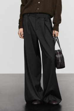Massimo Dutti Брюки из шерсти в тонкую полоску, темно-синий