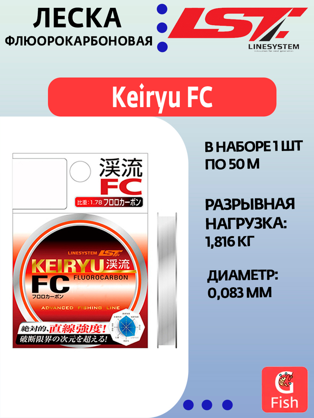 Флюорокарбоновая леска для рыбалки LINESYSTEM Keiryu FC 10m #0,2 (0,074mm)