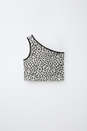 ZARA ТОП С АСИММЕТРИЧНЫМ АНИМАЛИСТИЧЕСКИМ ПРИНТОМ, ЛЕОПАРДОВЫЙ