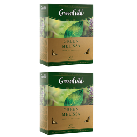 чай зеленый в пакетиках из фольги Greenfield Green Melissa, 100 пак/уп (Гринфилд) х 2 шт