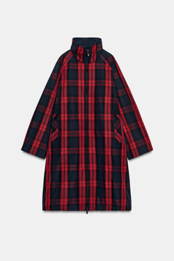 ZARA ТРЕНЧ МИДИ В КЛЕТКУ ZW COLLECTION, КРАНСЫЙ/ТЕМНО-СИНИЙ