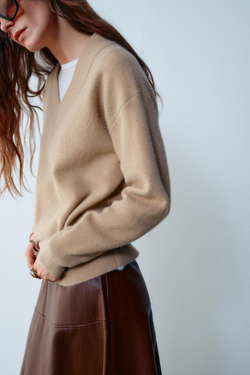 ZARA СВИТЕР ИЗ МЯГКОГО ТРИКОТАЖА, ПЕСОЧНЫЙ