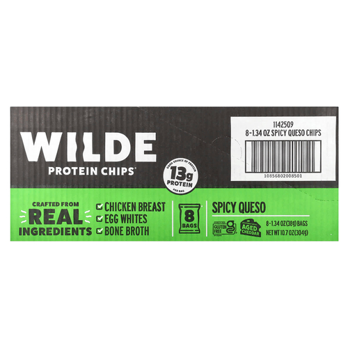 Wilde Brands, Protein Chips®, пряный кесо, 8 пакетиков по 38 г (1,34 унции)