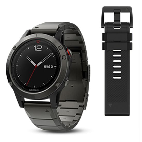 Умные мужские спортивные часы Garmin Fenix 5 Sapphire - серые с металлическим браслетом 010-01688-21
