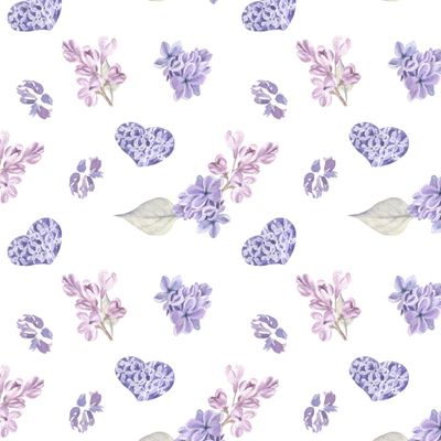 Сирень и сердечки на белом / Lilac and hearts on white