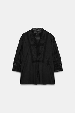 ZARA БЛУЗА С ВЫШИВКОЙ — ZW COLLECTION, ЧЕРНЫЙ
