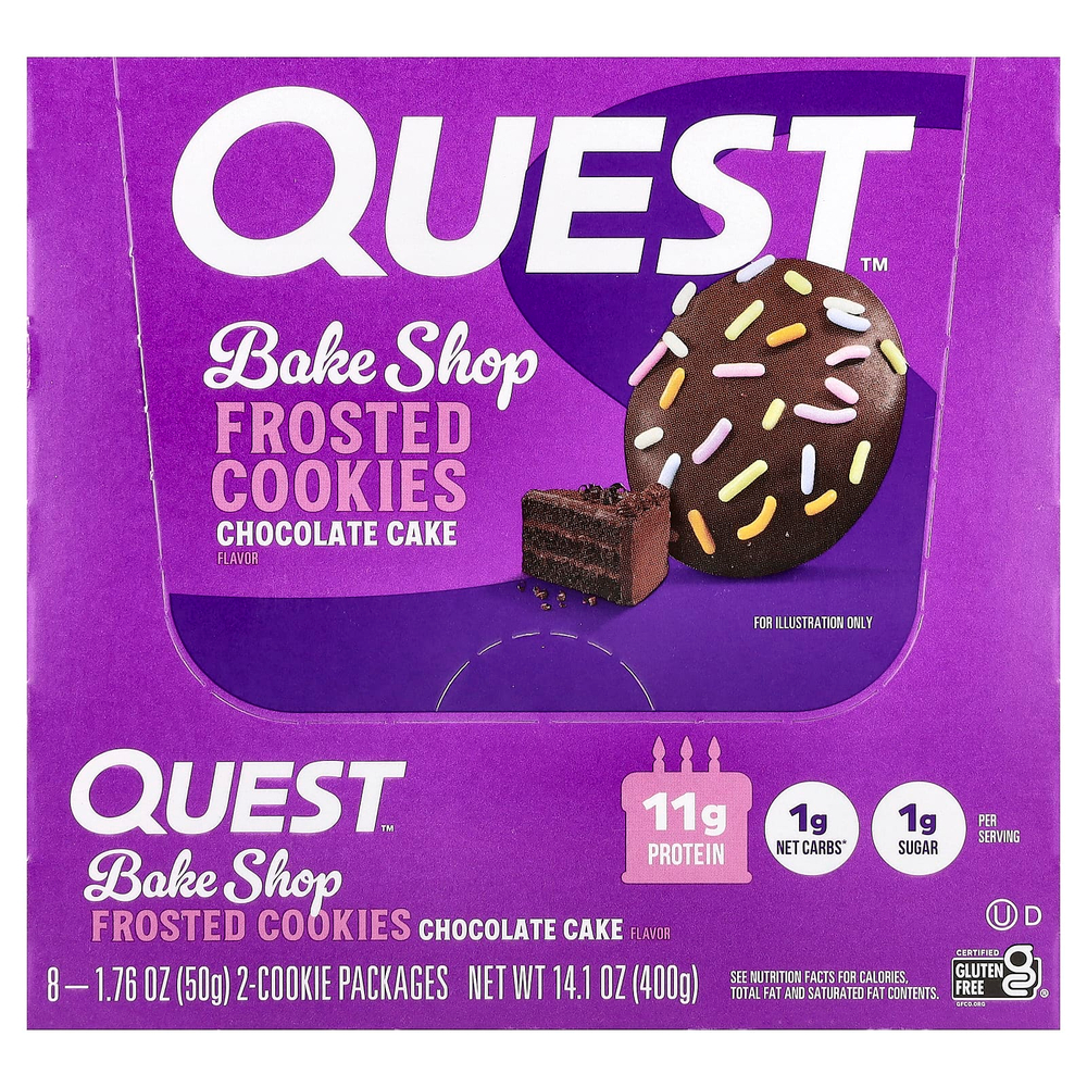 Quest Nutrition, Bake Shop, глазированное печенье, шоколадный торт, 8 пакетиков по 50 г (1,76 унции)