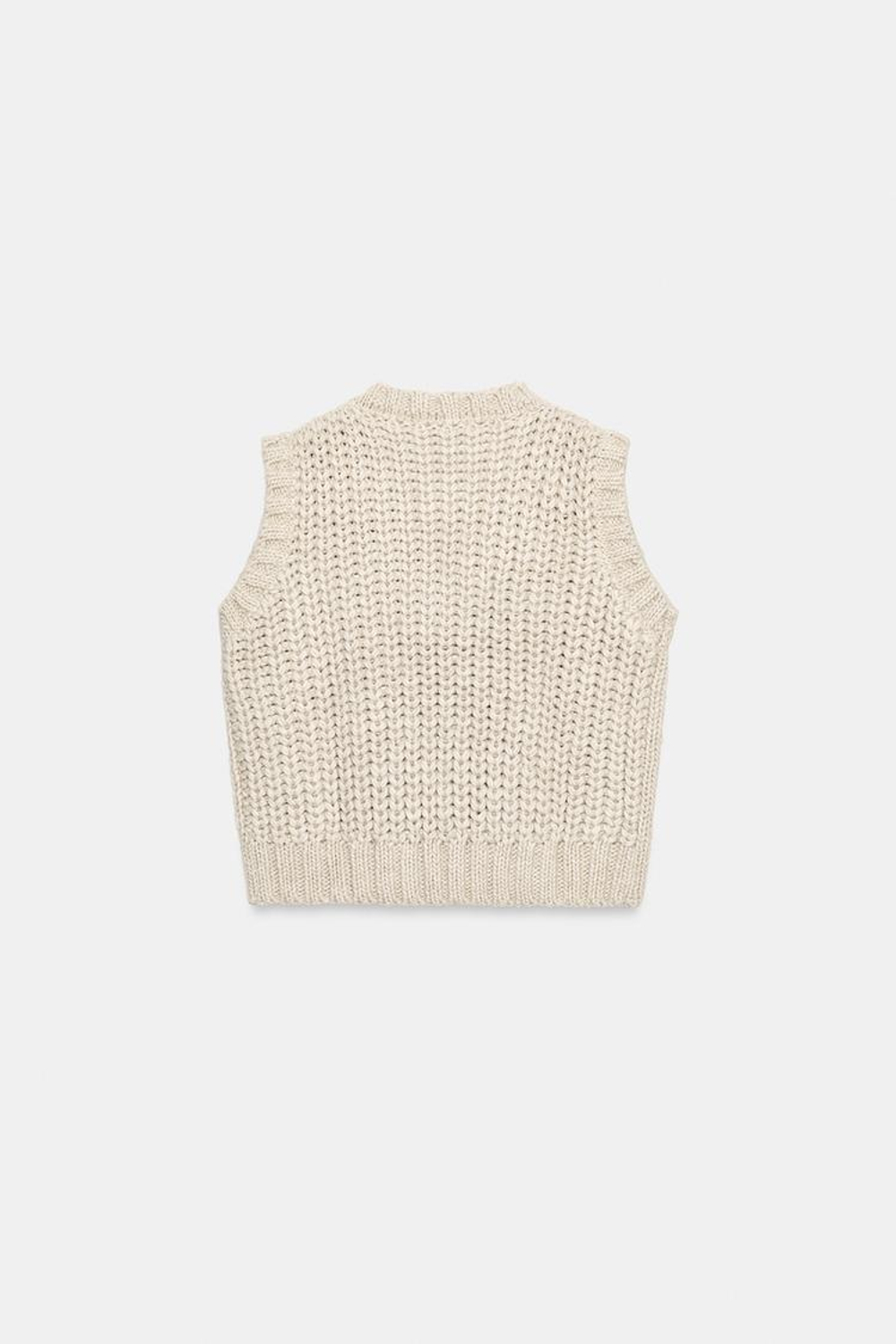 ZARA ЖИЛЕТ ОВЕРСАЙЗ ИЗ ФАКТУРНОГО ТРИКОТАЖА, ЭКРЮ