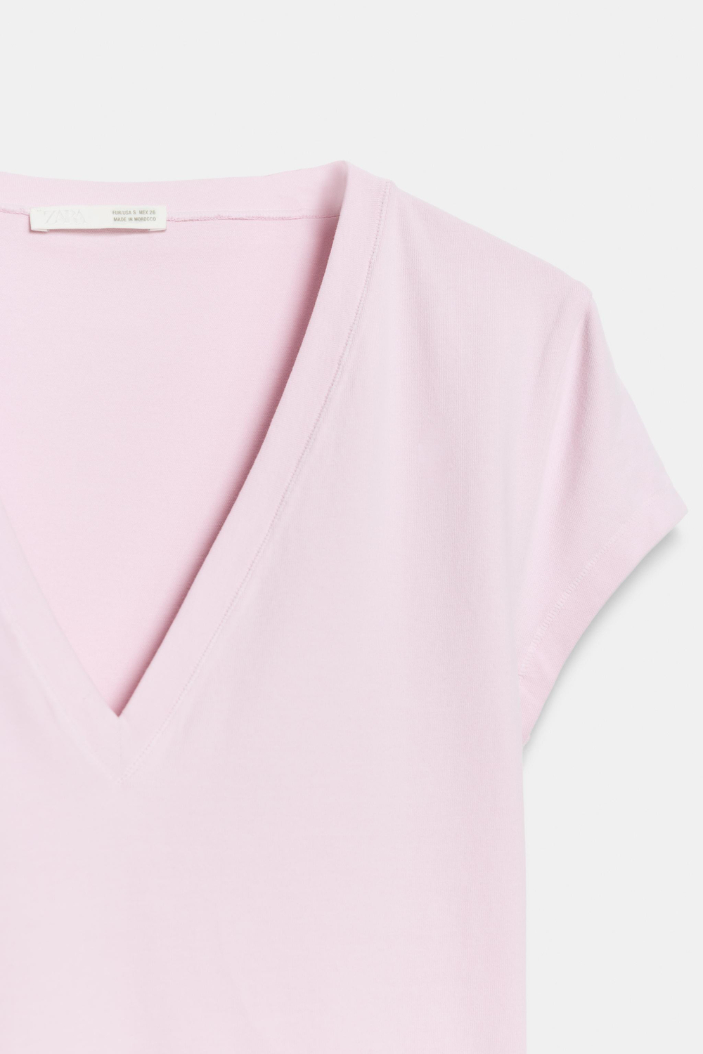 ZARA ФУТБОЛКА С V-ОБРАЗНЫМ ВЫРЕЗОМ, РОЗОВЫЙ